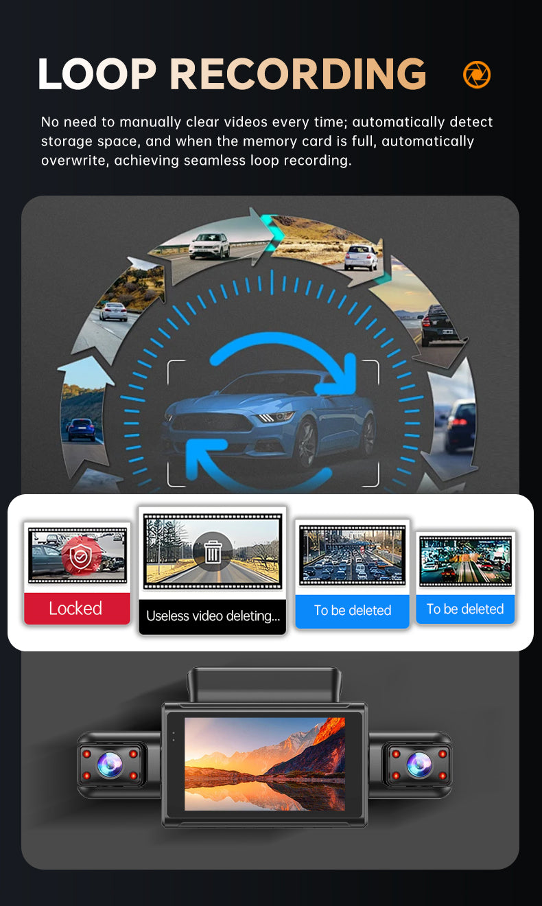 YZKNG New 360° Panoramic Car Dash Cam, HD 4-Lens, Reverse Image, Parking Monitoring