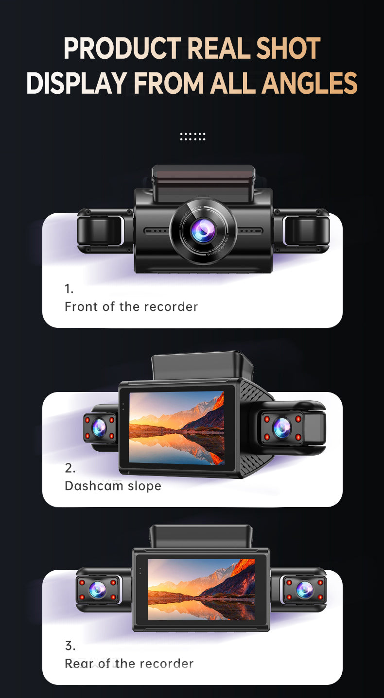 YZKNG New 360° Panoramic Car Dash Cam, HD 4-Lens, Reverse Image, Parking Monitoring